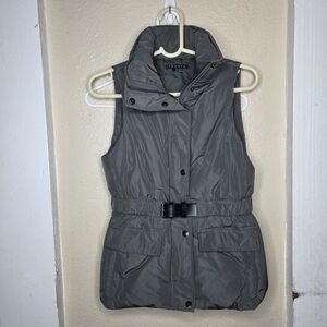 Theory Down Vest Belted Puff Womens Size Petite Green Olive